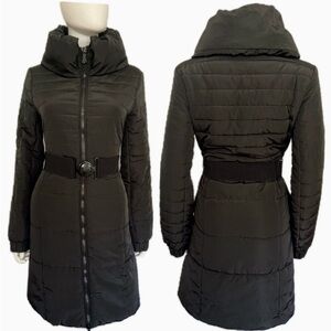 NEW WOMEN'S PUFFER JACKET BELTED QUILTED COAT‎ IN BLACK